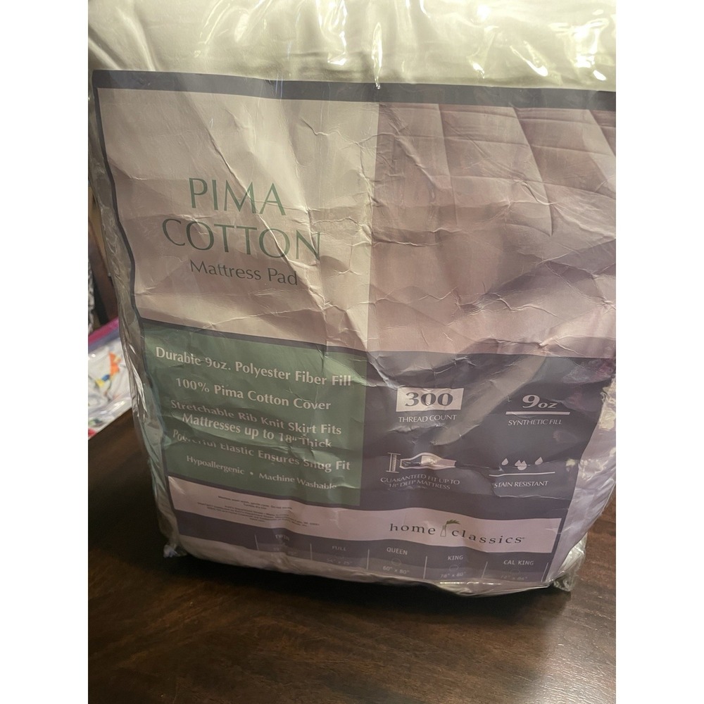 Home Classics Pima Cotton 300 Thread Count Twin Mattress Pad New